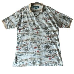VTG Y2K Resort Big Dogs 90s Shirt Men's XL White Hawaiian Polo Beach Distressed‎